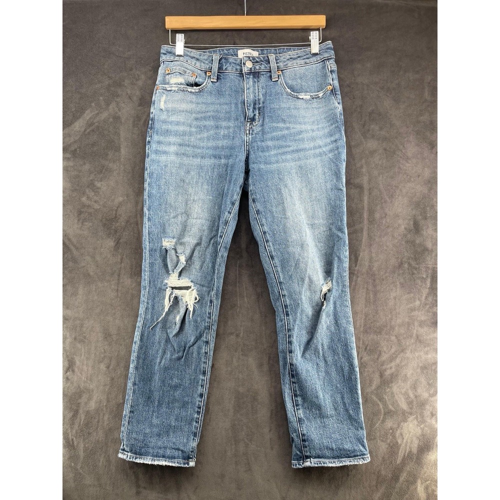 Pistola Jeans Women Size 28 Distressed Straight Leg Blue Denim Medium Wash